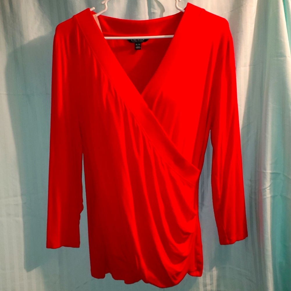 Cache Vibrant Red V-Neck Blouse